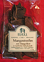 Süßes - Trockenfrüchte in Schokolade mit Alkohol  : Mangostreifen in Mangolikör, 125g