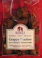 Süßes - Trockenfrüchte in Schokolade mit Alkohol  : Grappa Trauben VM, 125g